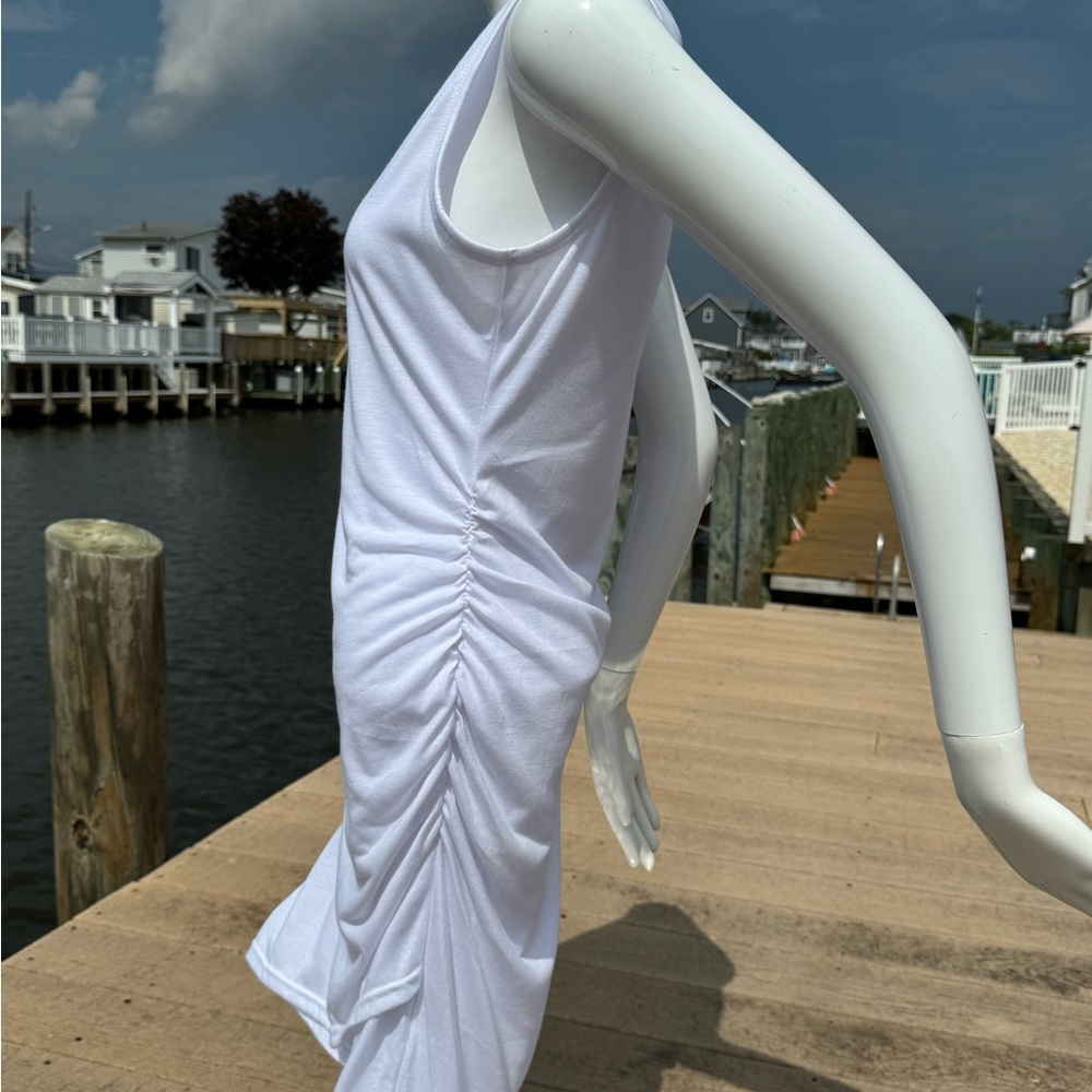 Basic Ruched White Dress 👗 - Picture 4 of 9